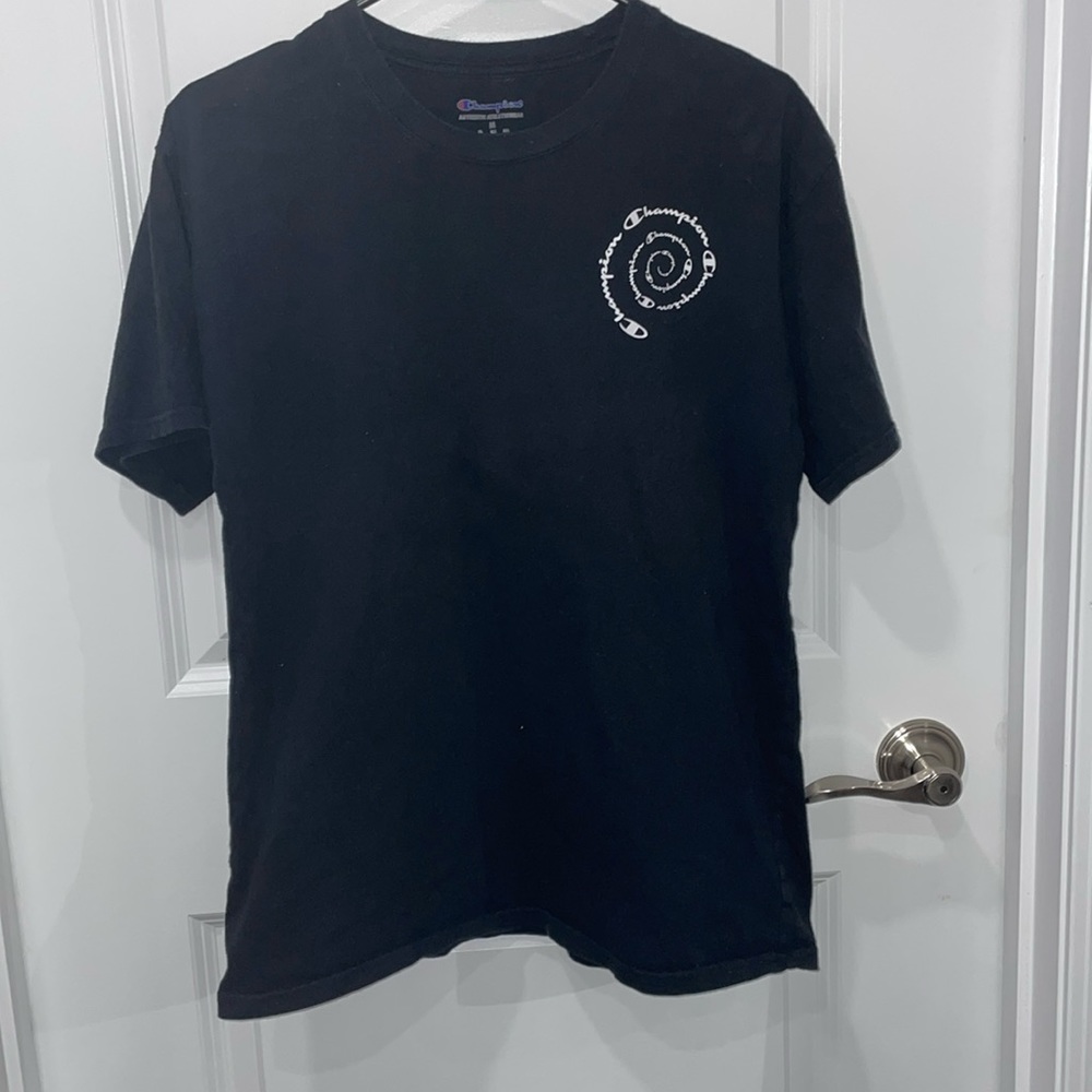 Champion Black with Spiraled Logo Back Tee